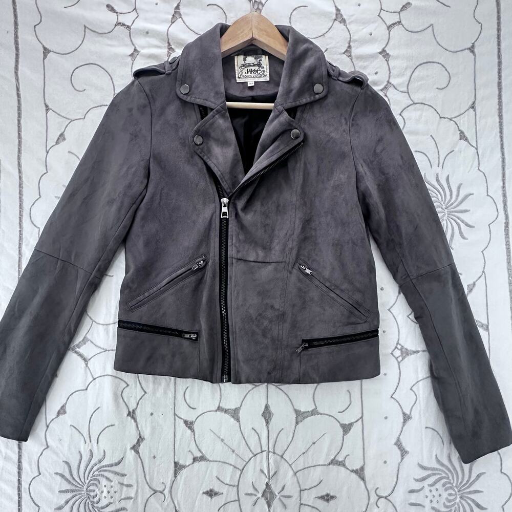 Jaase Gray Faux Suede Moto Jacket XS Cropped Zip